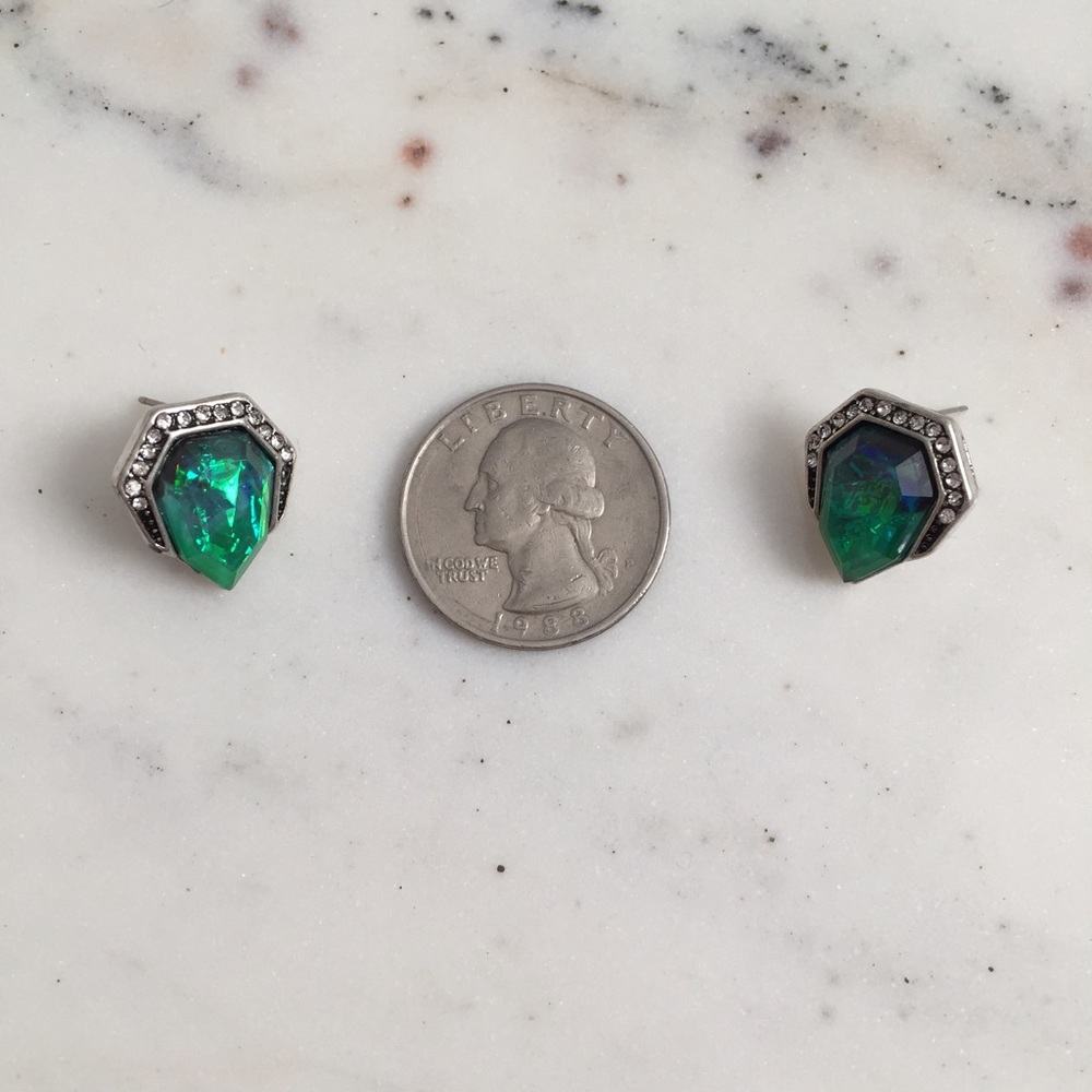 🆑 "Florence" Earrings || Green Crystal Pavé Studs - Picture 4 of 9